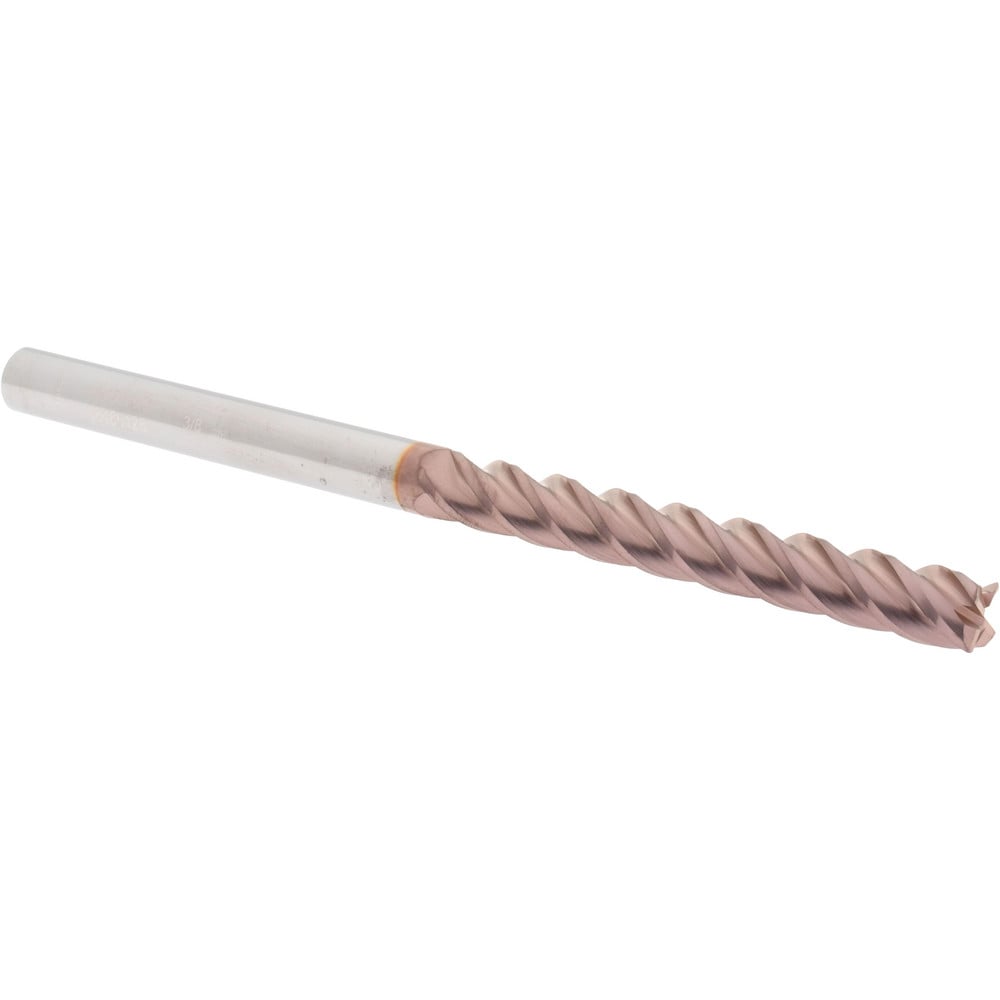 Corner Radius End Mill: 3/8" Dia, 3" LOC, 0.02" Radius, 4 Flutes, Solid Carbide