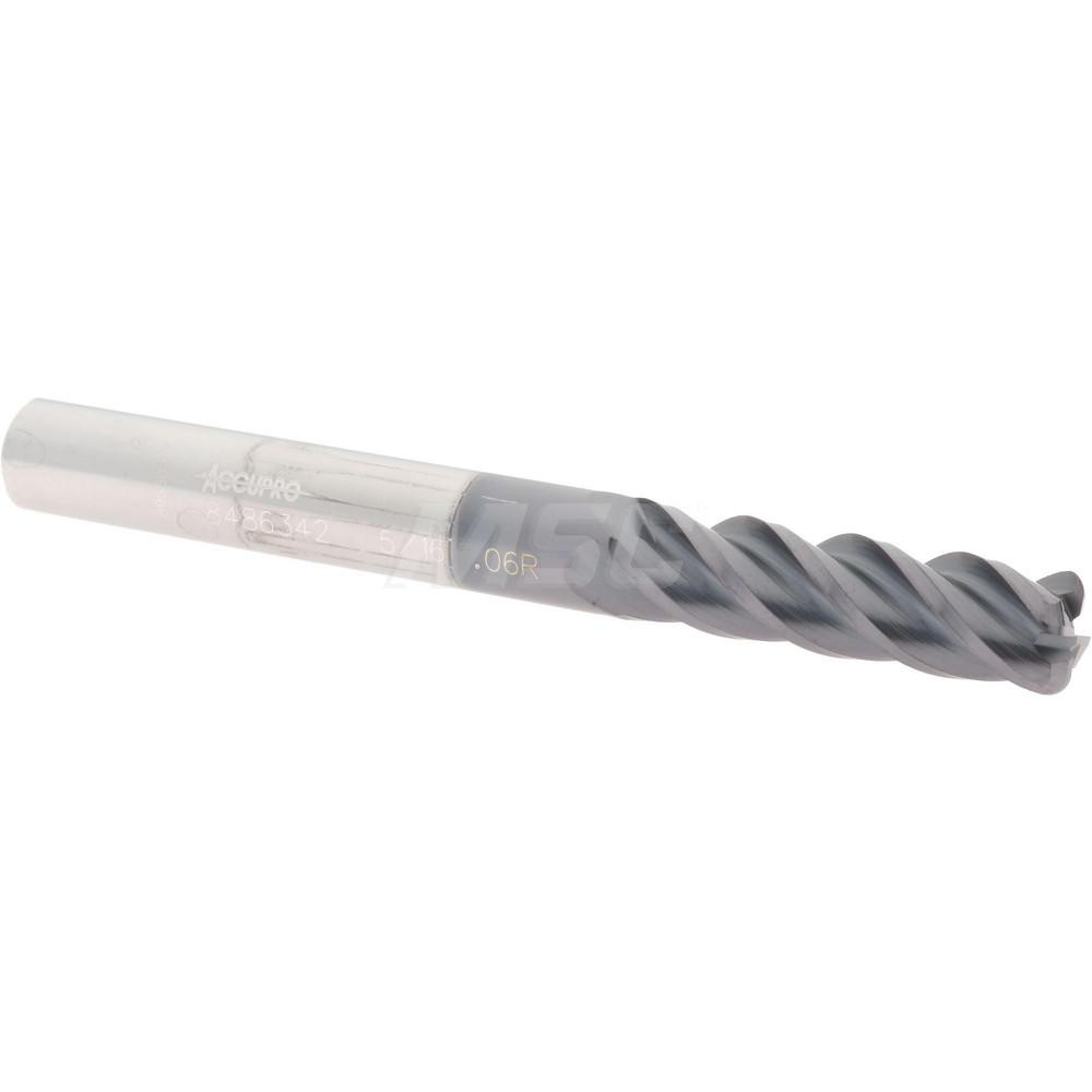 12183046 Corner Radius End Mill: 5/16" Dia, 1-1/8" LOC, 0.06" Radius, 4 Flutes, Solid Carbide  
