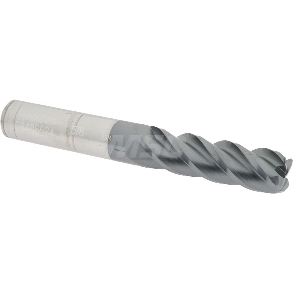 Corner Radius End Mill: 5/8" Dia, 2-1/8" LOC, 0.09" Radius, 4 Flutes, Solid Carbide