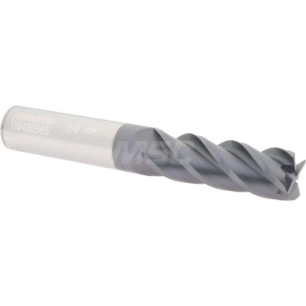 Accupro 12183154 Corner Radius End Mill: 3/4" Dia, 2-1/4" LOC, 0.02" Radius, 4 Flutes, Solid Carbide Image