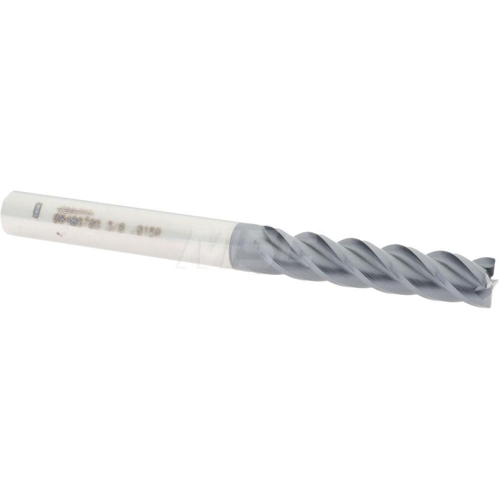 Accupro 12183297 Corner Radius End Mill: 3/8" Dia, 1-3/4" LOC, 0.015" Radius, 4 Flutes, Solid Carbide 