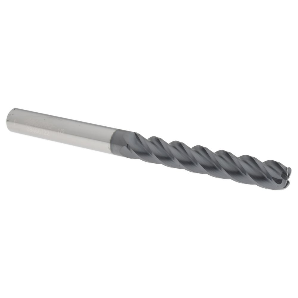 Corner Radius End Mill: 1/2" Dia, 3" LOC, 1/8" Radius, 4 Flutes, Solid Carbide