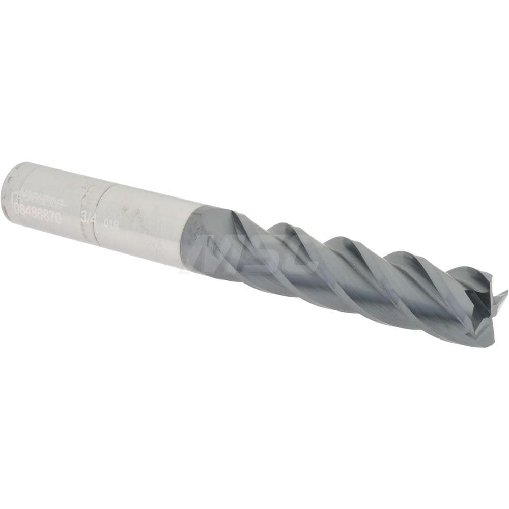 Corner Radius End Mill: 3/4" Dia, 3" LOC, 0.01" Radius, 4 Flutes, Solid Carbide