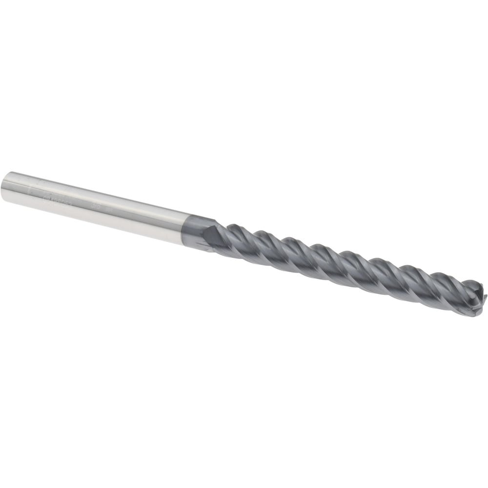 Corner Radius End Mill: 3/8" Dia, 3" LOC, 0.0900" Radius, 4 Flute, Solid Carbide