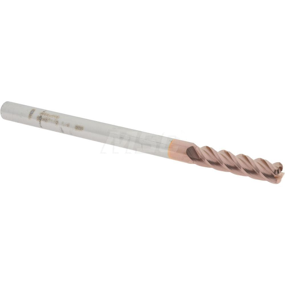 Accupro 12183485 Corner Radius End Mill: 1/4" Dia, 1" LOC, 0.06" Radius, 4 Flutes, Solid Carbide 