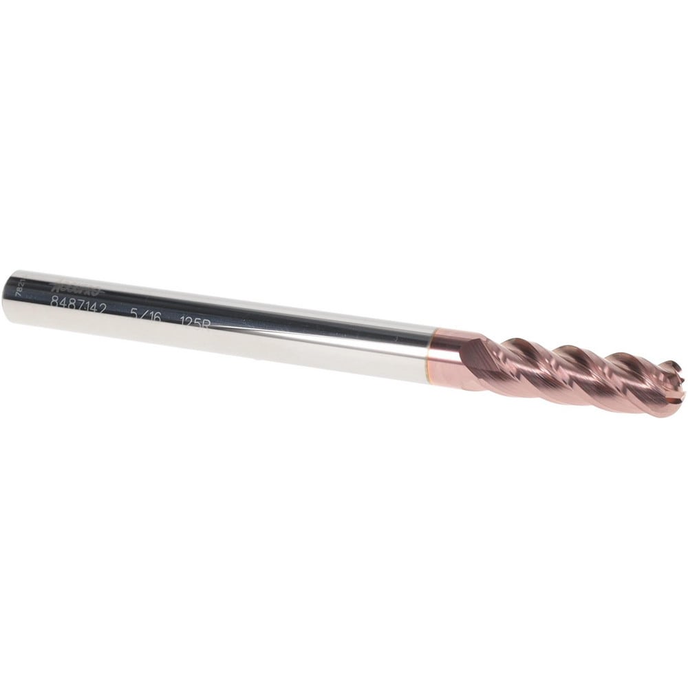 Corner Radius End Mill: 5/16" Dia, 1" LOC, 1/8" Radius, 4 Flutes, Solid Carbide