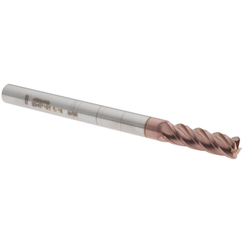 Corner Radius End Mill: 5/16" Dia, 1" LOC, 0.045" Radius, 4 Flutes, Solid Carbide