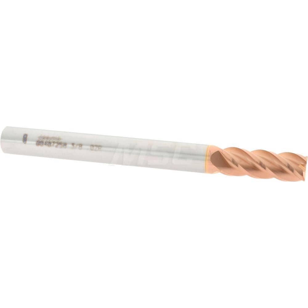Corner Radius End Mill: 3/8" Dia, 1" LOC, 0.02" Radius, 4 Flutes, Solid Carbide
