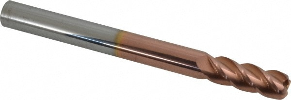 Corner Radius End Mill: 3/8" Dia, 1" LOC, 0.09" Radius, 4 Flutes, Solid Carbide