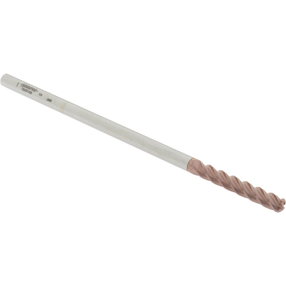 Corner Radius End Mill: 1/4" Dia, 1-1/2" LOC, 0.09" Radius, 4 Flutes, Solid Carbide