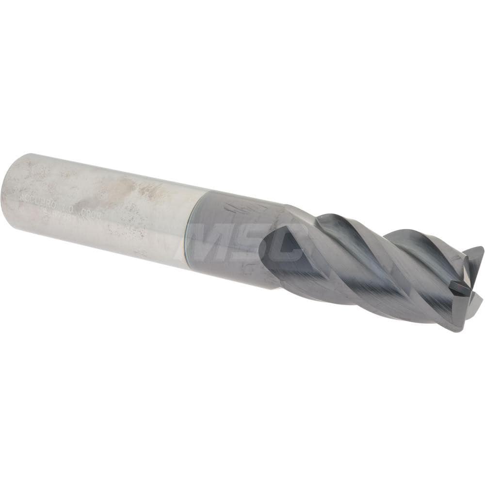 Corner Radius End Mill: 1" Dia, 2" LOC, 0.09" Radius, 4 Flutes, Solid Carbide