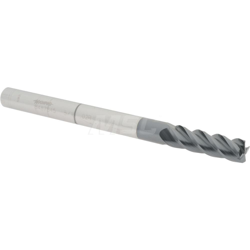 Corner Radius End Mill: 5/16" Dia, 1" LOC, 0.02" Radius, 4 Flutes, Solid Carbide