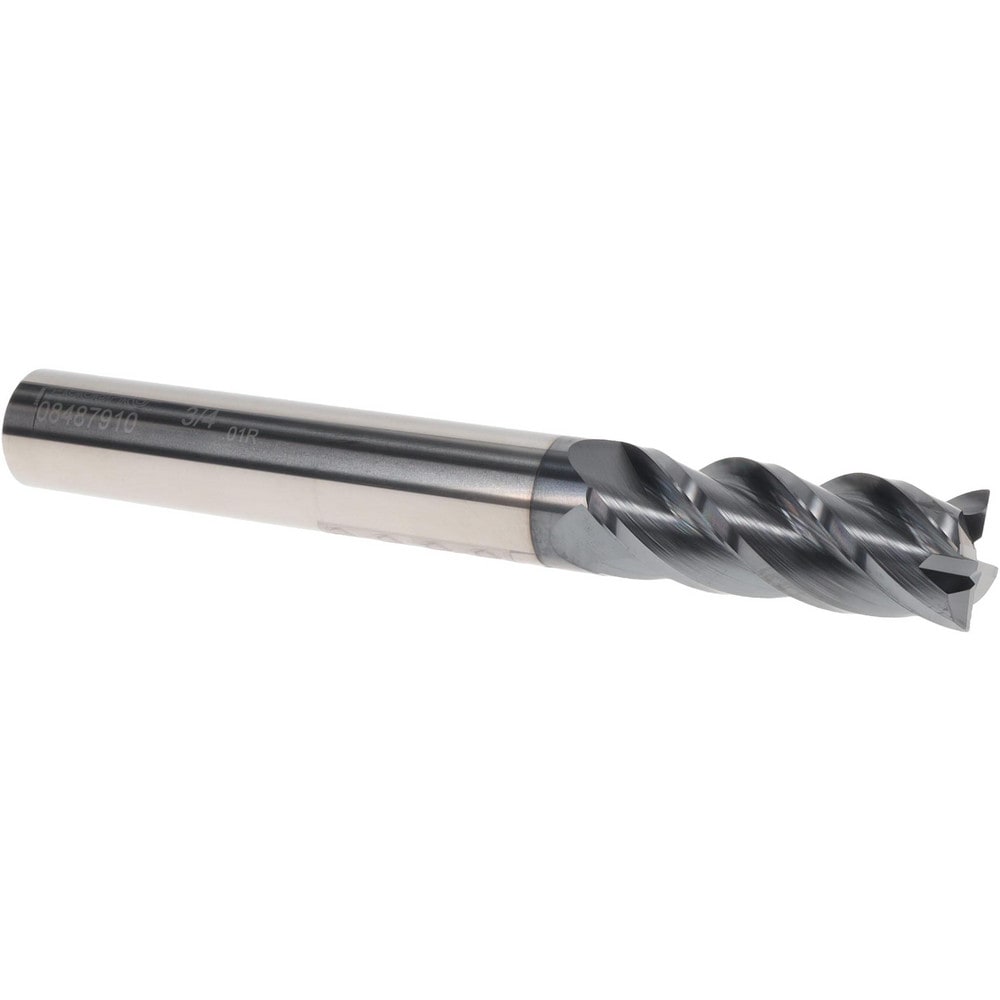Corner Radius End Mill: 3/4" Dia, 2" LOC, 0.01" Radius, 4 Flutes, Solid Carbide