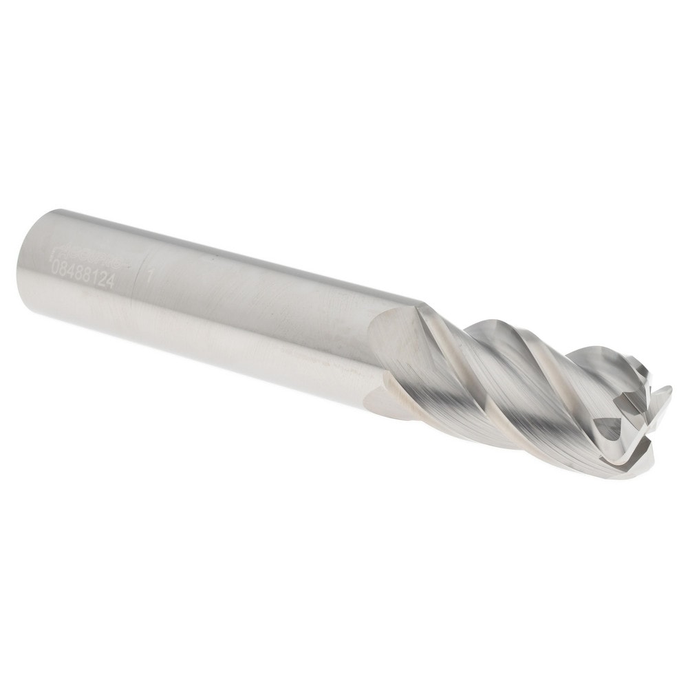 Corner Radius End Mill: 1" Dia, 2" LOC, 1/8" Radius, 4 Flutes, Solid Carbide