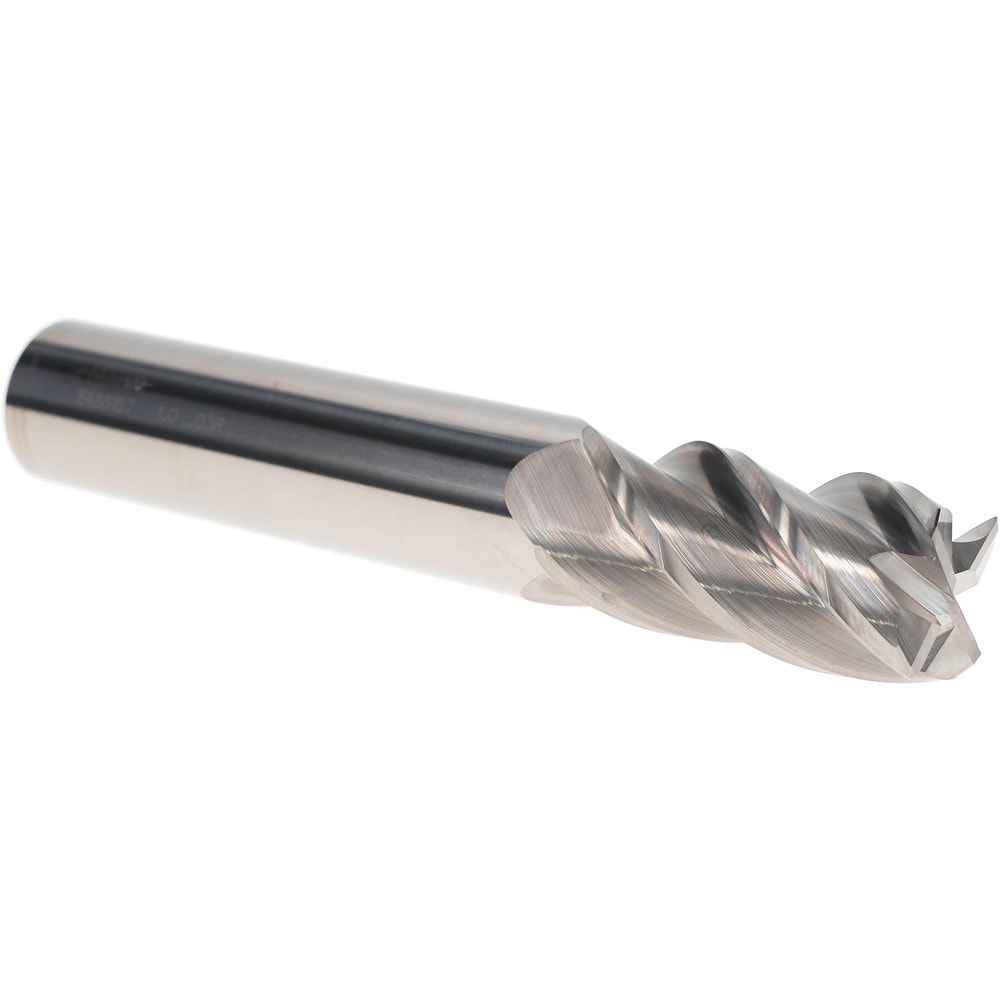 Corner Radius End Mill: 1" Dia, 2" LOC, 0.03" Radius, 4 Flutes, Solid Carbide