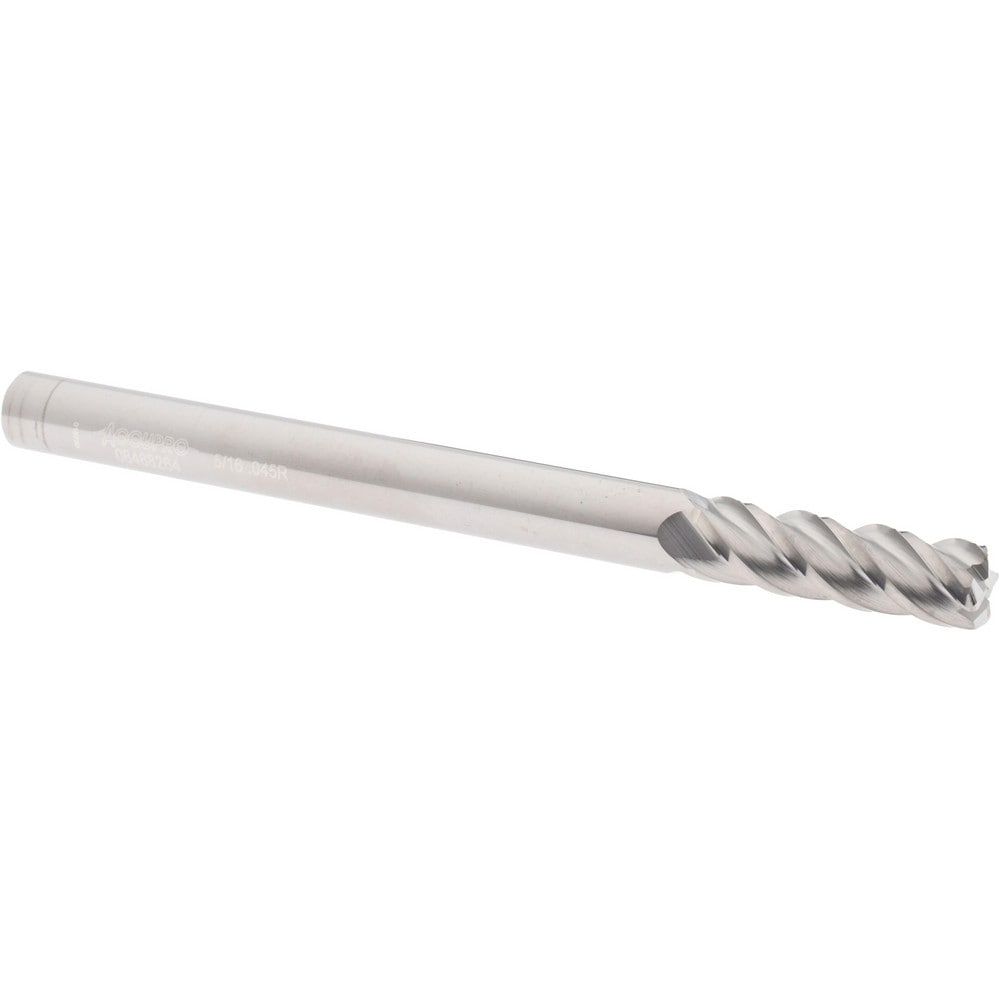 Accupro 12183501 Corner Radius End Mill: 5/16" Dia, 1" LOC, 0.045" Radius, 4 Flutes, Solid Carbide 