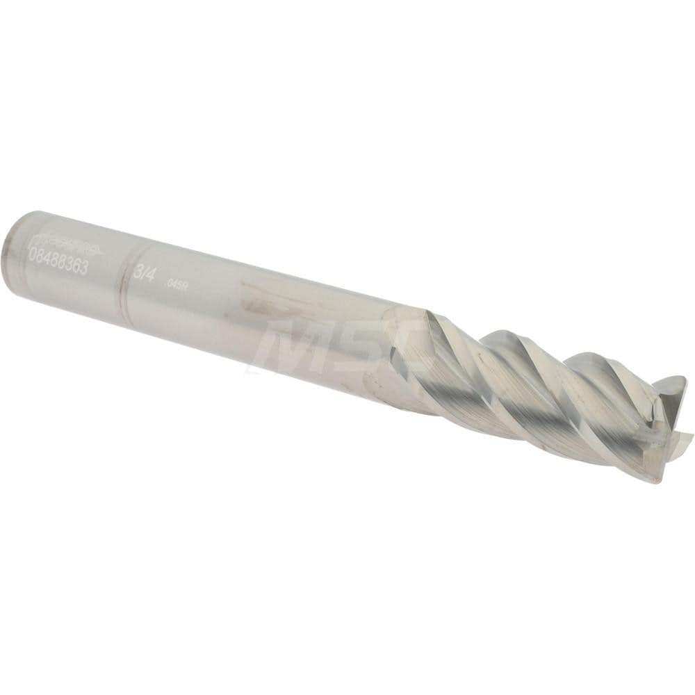 Corner Radius End Mill: 3/4" Dia, 2" LOC, 0.045" Radius, 4 Flutes, Solid Carbide