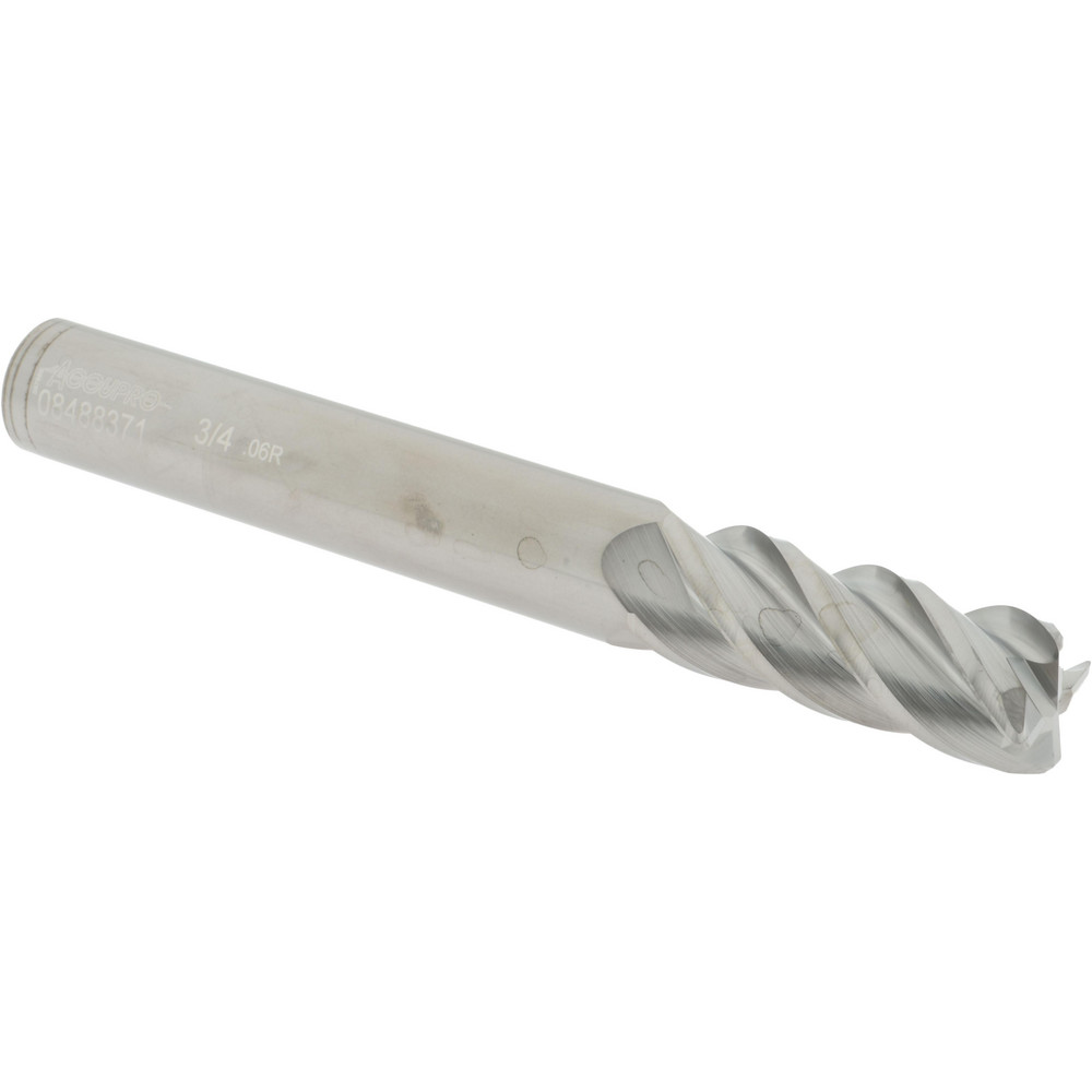 Accupro 12183616 Corner Radius End Mill: 3/4" Dia, 2" LOC, 0.06" Radius, 4 Flutes, Solid Carbide Image