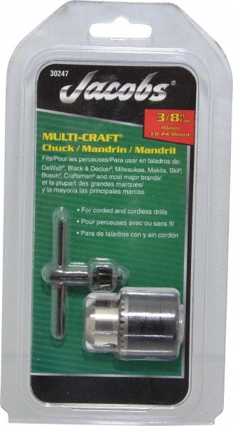 Jacobs 30247 Drill Chuck: 3/8" Capacity, Threaded Mount, 3/8-24 