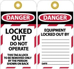 NMC LOTAG17-25Danger Pack of 25 Unrippable Vinyl 3 Length Black/Red on White Equipment Locked-Out Lockout Tag 6 Height