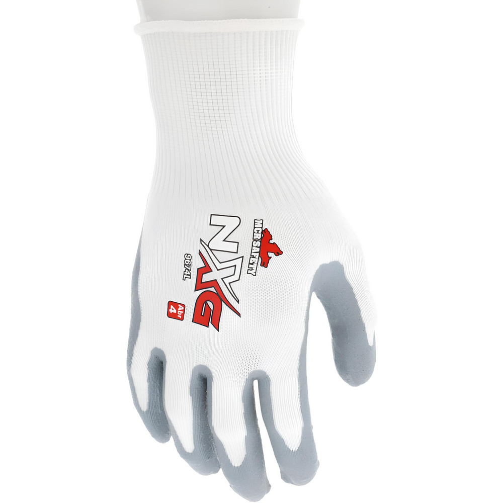 Work Gloves: UltraTech® 9674, Size Medium, Nitrile-Coated Nylon, General Purpose - White & Gray, Nylon Lined, Pair
