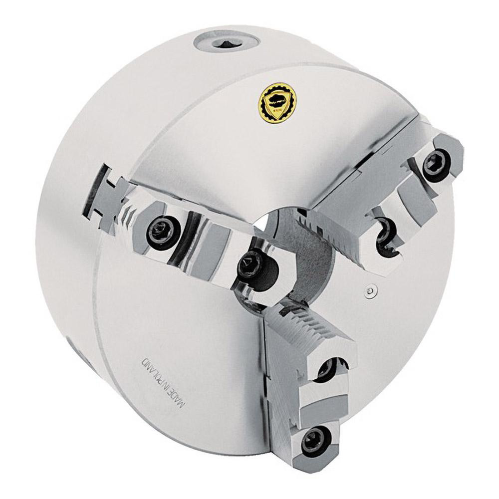 Manual Lathe Chuck: 6-1/4", 3 Jaw, Self-Centering - Plain Back Mounting, 3000 Max RPM