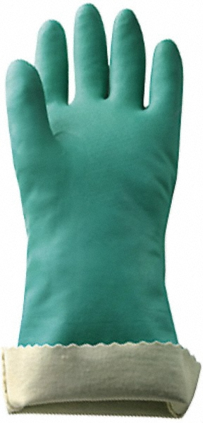 Chemical Resistant Gloves: Stansolv Size Large, 18.0000 mil, Nitrile, Supported - Green, 13" OAL, Embossed Grip, Pair, FDA Approved