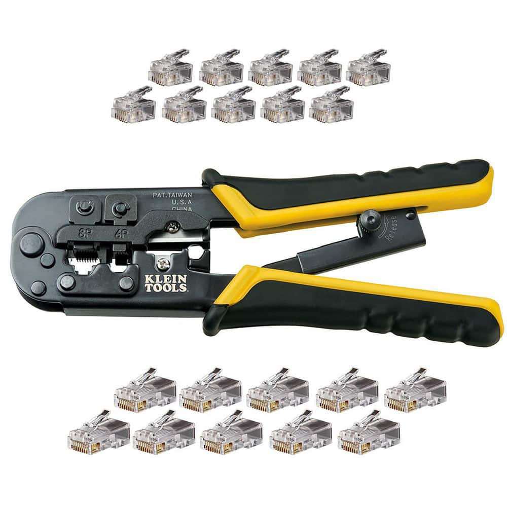 Cable Tools & Kits; Tool Type: Cable Installation Kit ; Number Of Pieces: 21 ; Includes: VDV226-011 Ratcheting Modular Crimper/Stripper; VDV826-628 (10) Telephone Plugs - RJ11 - 6P6C, (10) Modular Data Plugs - RJ45 - CAT5e ; UNSPSC Code: 43222814