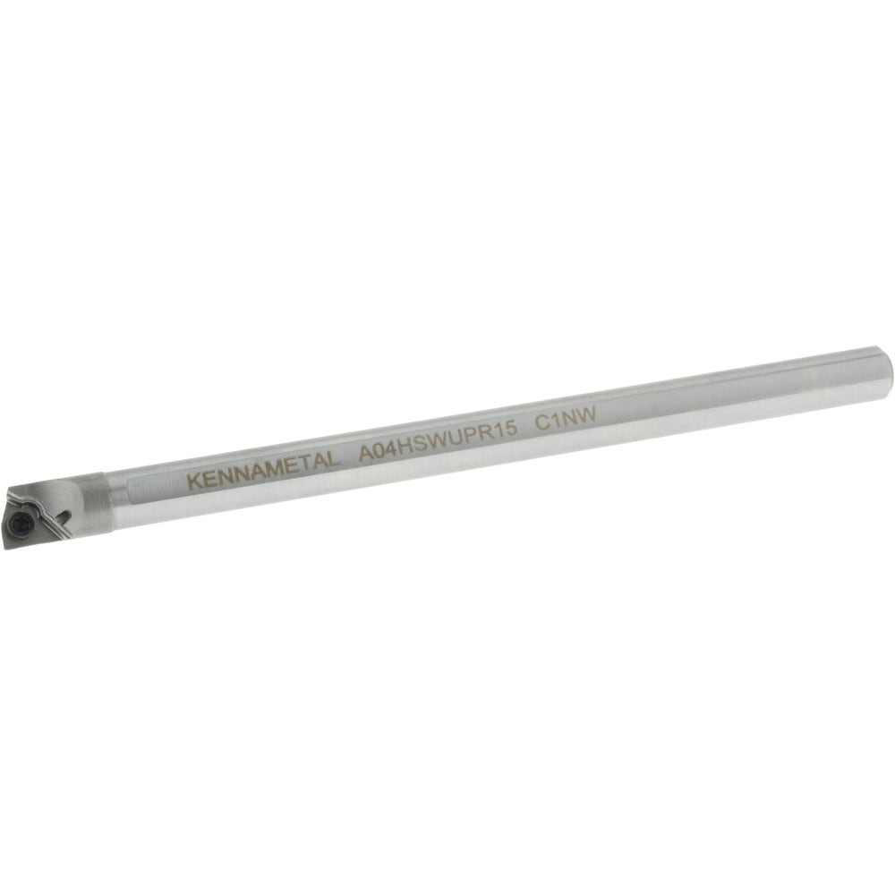 Indexable Boring Bar: A04HSWUPR15, 0.285" Min Bore Dia, Right Hand Cut, 1/4" Shank Dia, 3 ° Lead Angle, Steel
