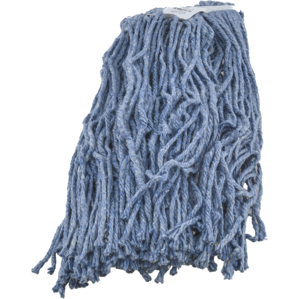 Wet Mop Cut: Clamp Jaw, Large, Blue Mop, Blended Fiber - White Headband, 1-1/4" Headband, 4 Ply