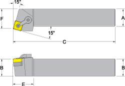 Indexable Turning Toolholder: MSRNL20-6D, Clamp & Pin - 1-1/4 x 1-1/4" Shank, 6" OAL