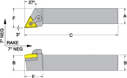 RH MTJN -7° Negative Rake Indexable Turning Toolholder