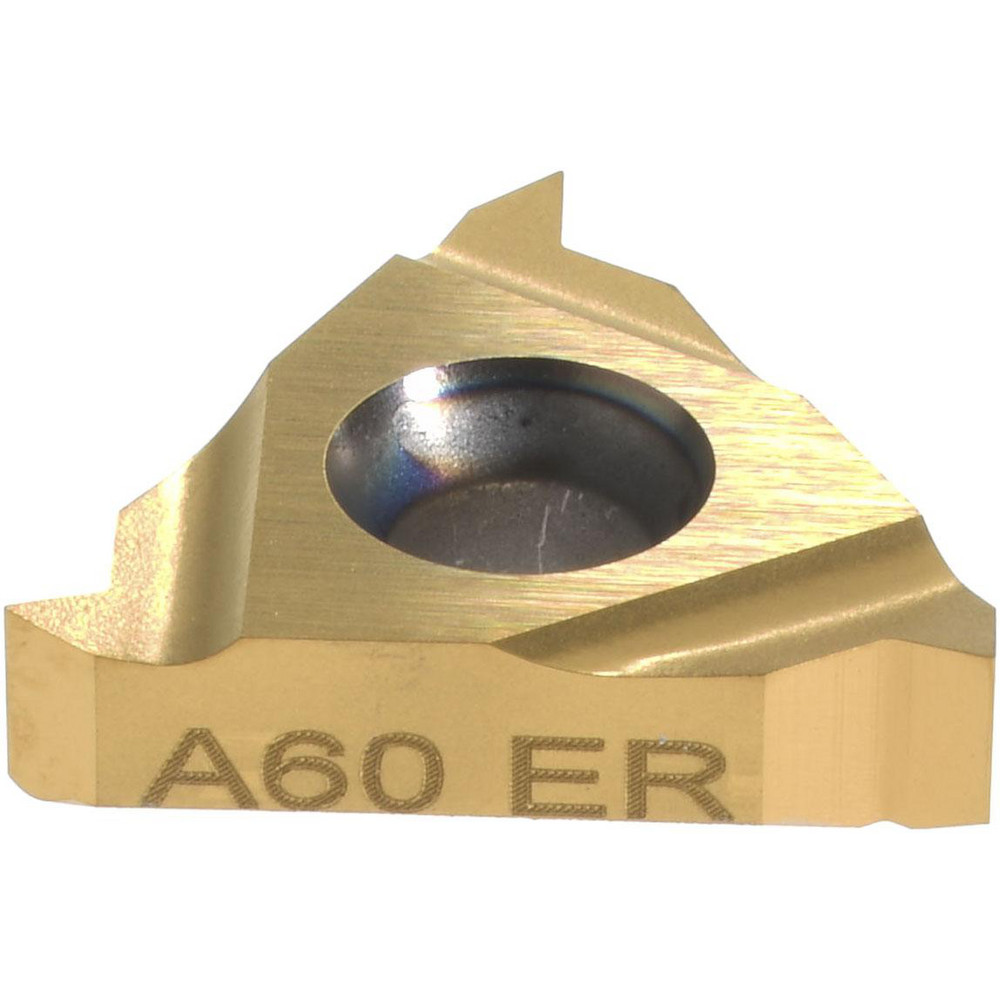 Laydown Threading Insert: 16 ER A60 MXC/GOLD, Carbide - TiN Finish, Right Hand, External Partial Profile 60 Degree Thread, 0.50-1.50 mm Pitch, 48-16 TPI, 3/8" Inscribed Circle
