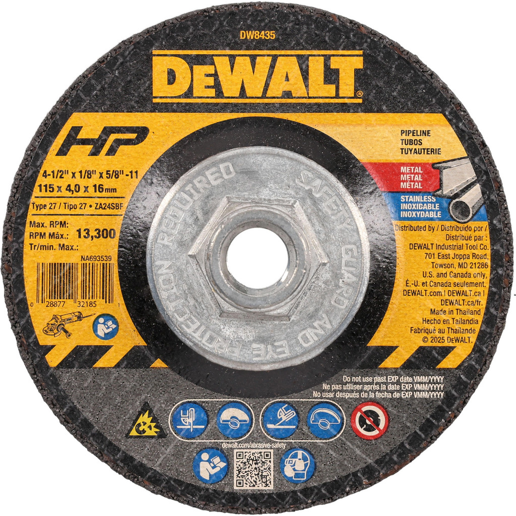 Photos - Abrasive Wheel / Belt DeWALT Depressed-Center Wheel: Type 27, 4-1/2" Dia, 1/8" Thick, 5/8-11 Hole, Aluminum Oxide - 24 Grit, Resinoid Bond, 13300