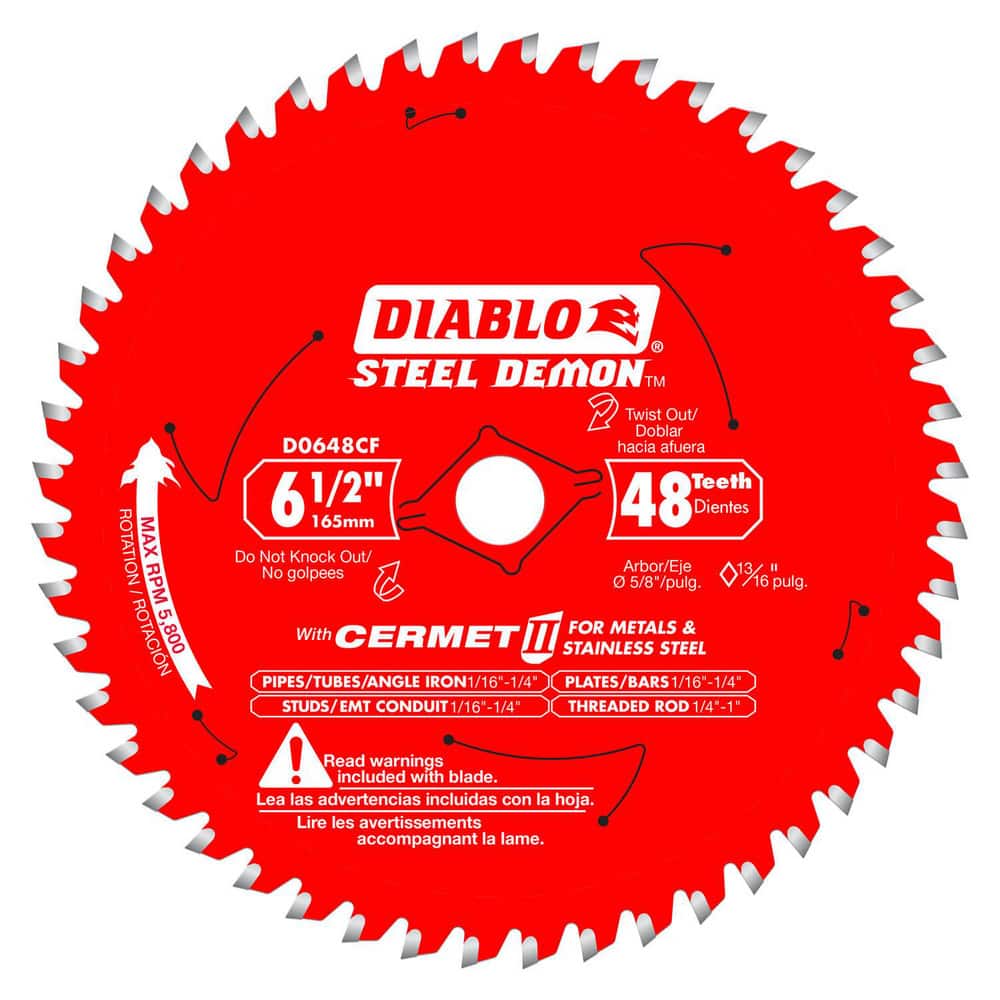 Wet & Dry-Cut Saw Blades; Blade Diameter (Inch): 6-1/2 ; Blade Material: Carbide-Tipped ; Blade Thickness (Decimal Inch): 0.0610 ; Arbor Hole Diameter (Inch): 5/8 ; Number of Teeth: 48 ; Application: Steel Studs; Channel; Angle Iron; EMT Conduit