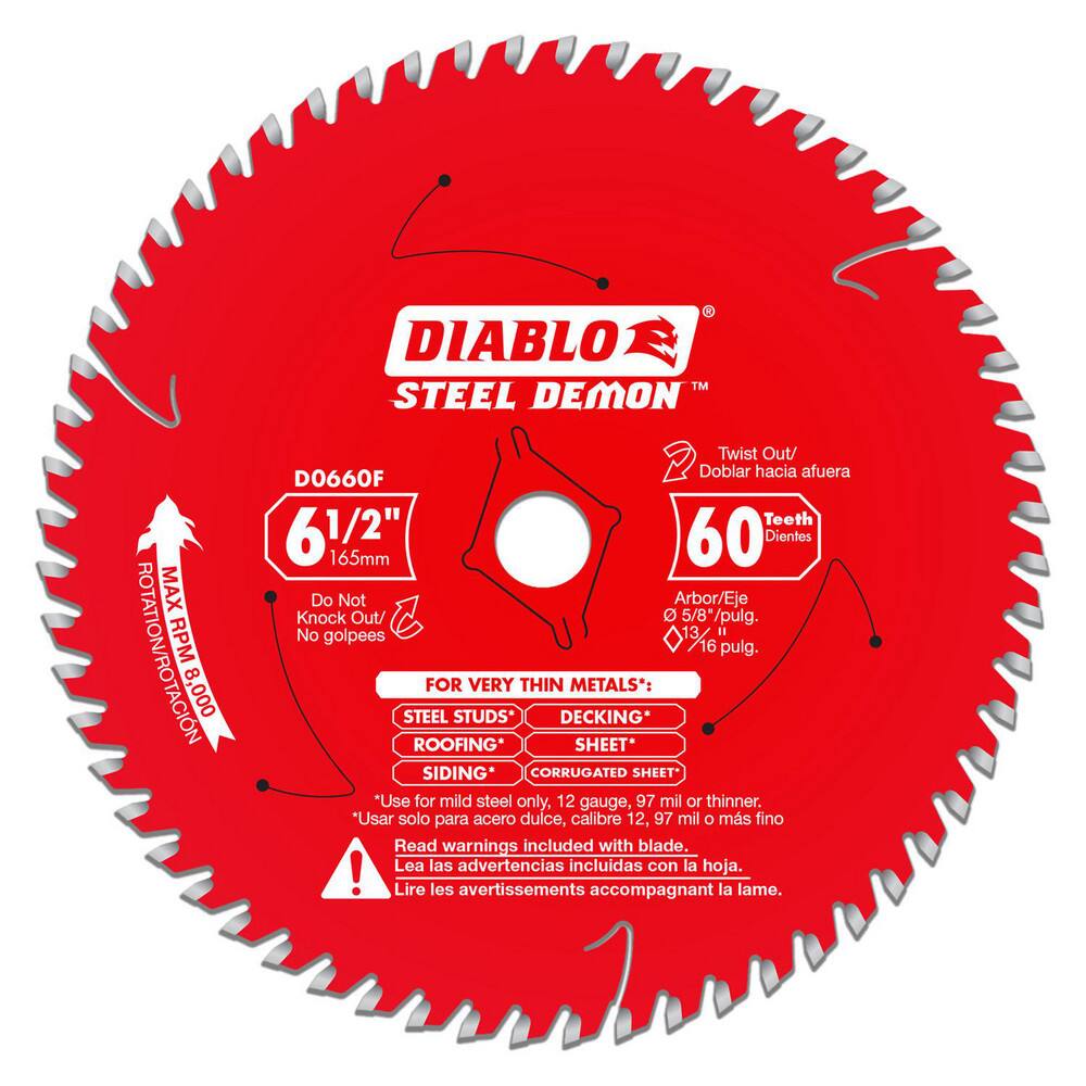 Wet & Dry-Cut Saw Blades; Blade Diameter (Inch): 6-1/2 ; Blade Material: Carbide-Tipped ; Blade Thickness (Decimal Inch): 0.0610 ; Arbor Hole Diameter (Inch): 5/8 ; Number of Teeth: 60