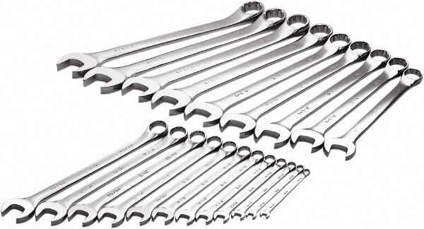 Combination Wrench Set: 21 Pc, 1/4 to 1-1/2" Wrench, Inch
