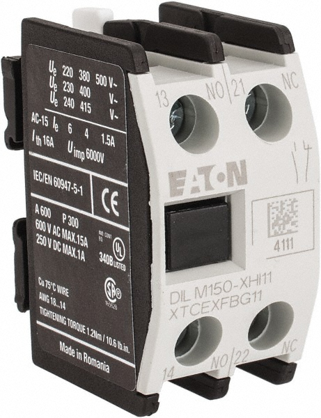 40, 50, 65, 80, 95, 115, 150 Amp, Contactor Front Mount Auxiliary Contact - For Use with XT Contactor