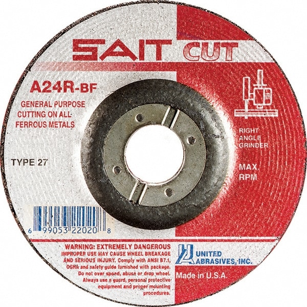 Depressed Center Wheel: Type 27, 4-1/2" Dia, Aluminum Oxide