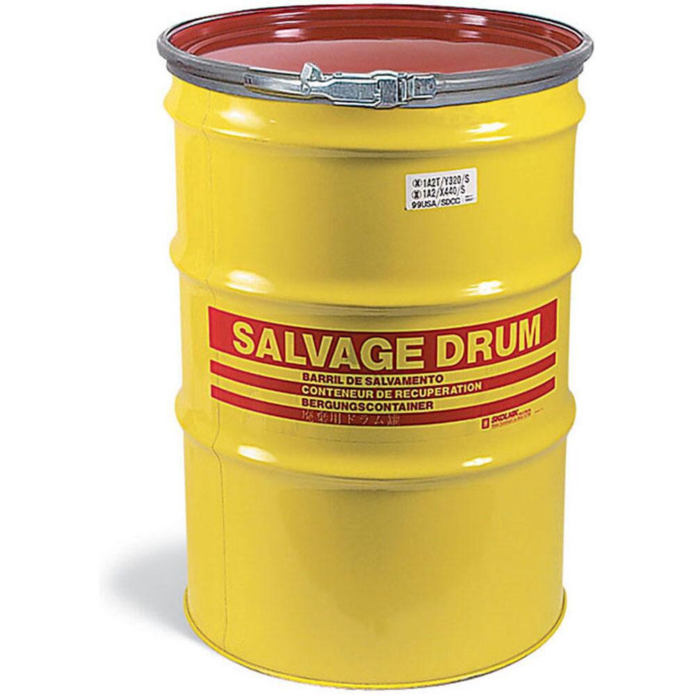 Overpack & Salvage Drums; Product Type: Salvage Drum ; Holds Maximum Drum Size: 85gal ; Closure: Metal Lever Lock Lid ; Closure Type: Metal Lever Lock Lid ; Inside Height (Decimal Inch): 37in ; Drum Size Capacity: 85gal