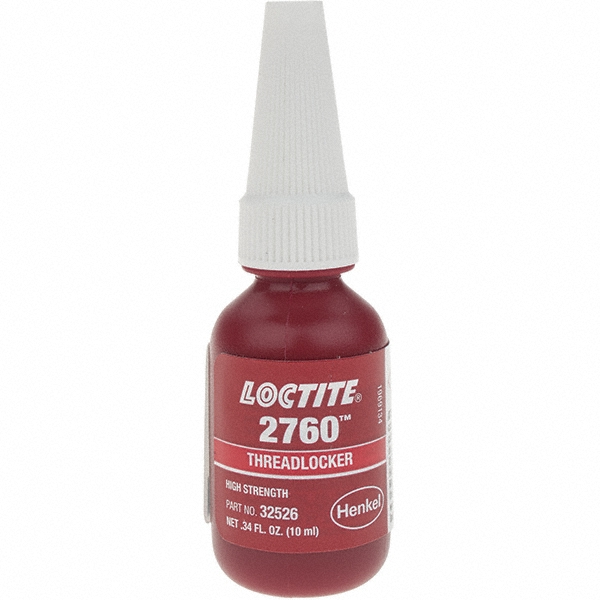 Threadlocker: Red, Liquid, 10 mL, Bottle - High Strength, 300 &deg; F Max, Series 2760