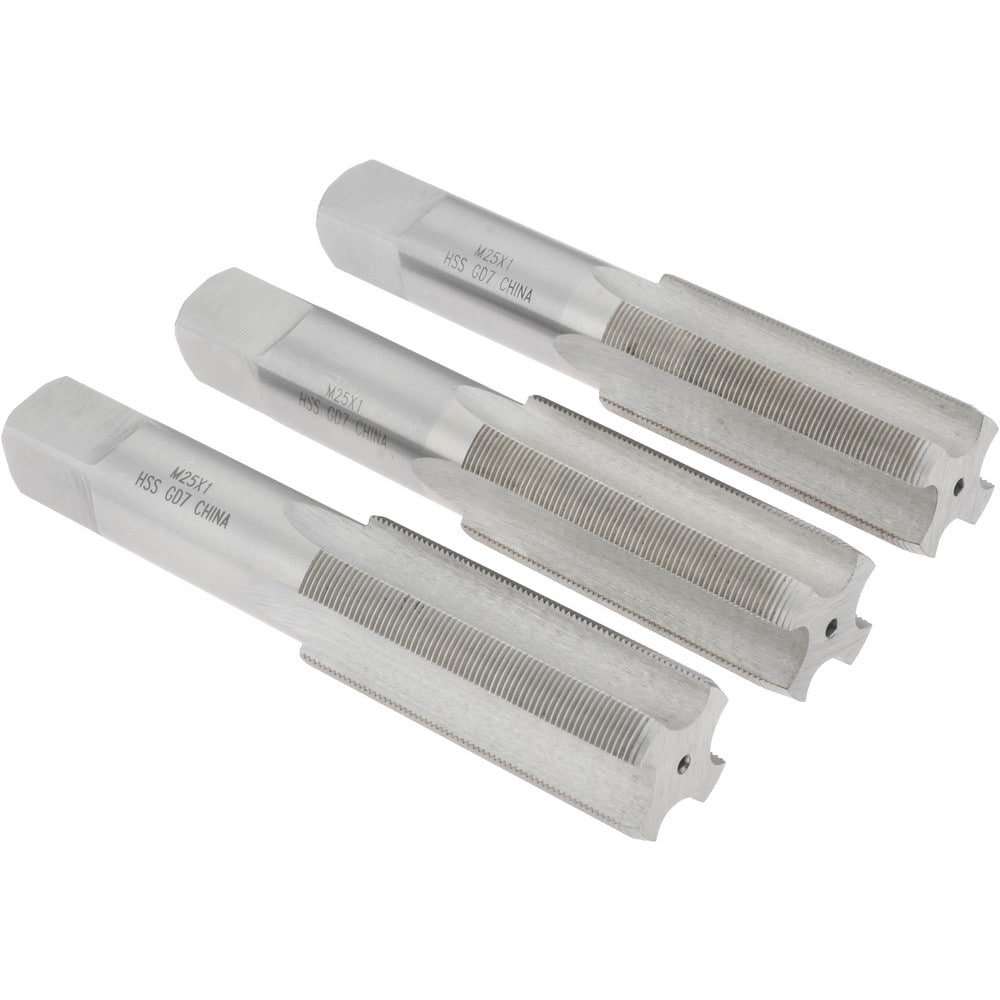 Tap Set: Metric Fine, 4 Flute, High Speed Steel, Bright Finish