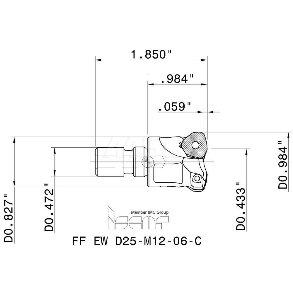 Iscar Indexable HighFeed End Mill 0.984" Cut Dia, Modular Shank