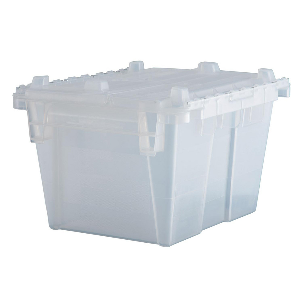 Polypropylene Attached-Lid Storage Tote: 70 lb Capacity - Clear, Includes Lid, Stacking, Nesting