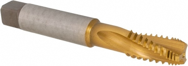 1/4-18 NPT, 15° Helix, 3 Flutes, Modified Bottoming Chamfer, TiN Finish, Cobalt, Spiral Flute Pipe Tap