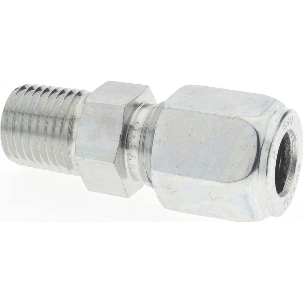 Flareless Bite-Type Tube Male Connector: 1/4" NPTF, 3/8" Tube OD, Steel