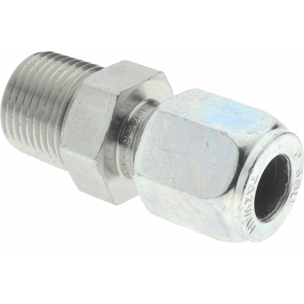 Flareless Bite-Type Tube Male Connector: 3/8 NPTF, 3/8 Tube OD, Steel