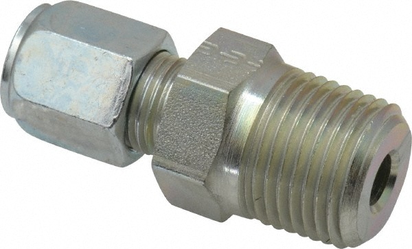 Parker 6-8 FBU-S Flareless Bite-Type Tube Male Connector: 1/2" NPTF, 3/8" Tube OD, Steel Image