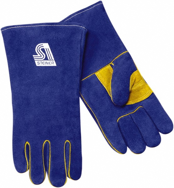 Welding Gloves: Steiner Size Small, Leather, Pair, for General Welding - Blue, 13-1/2" OAL
