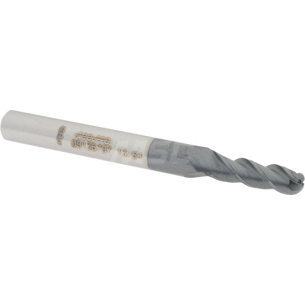 Ball End Mill: 0.2031" Dia, 0.625" LOC, 3 Flute, Solid Carbide